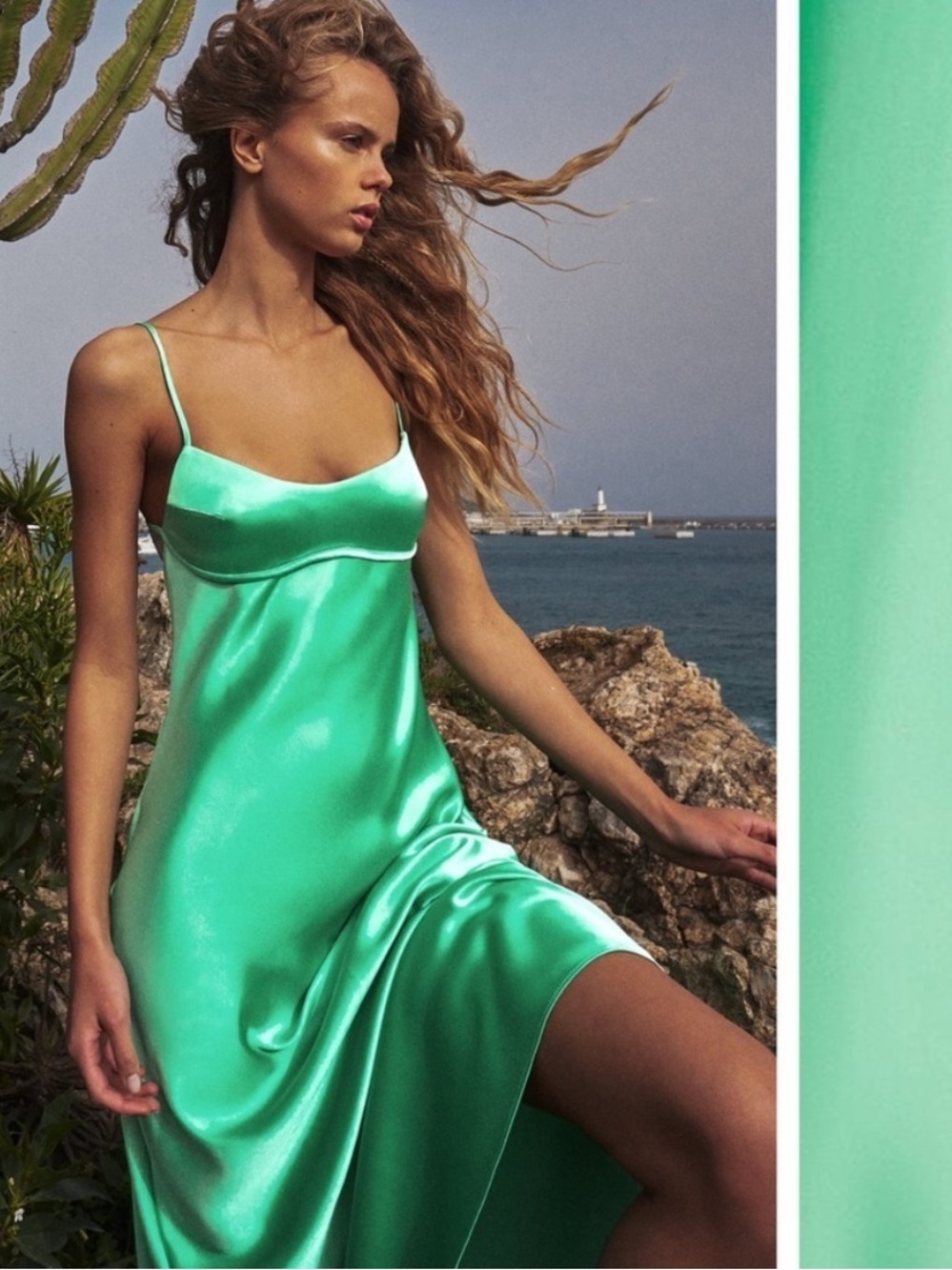 Zara Satin Slip Dress - Mint Green